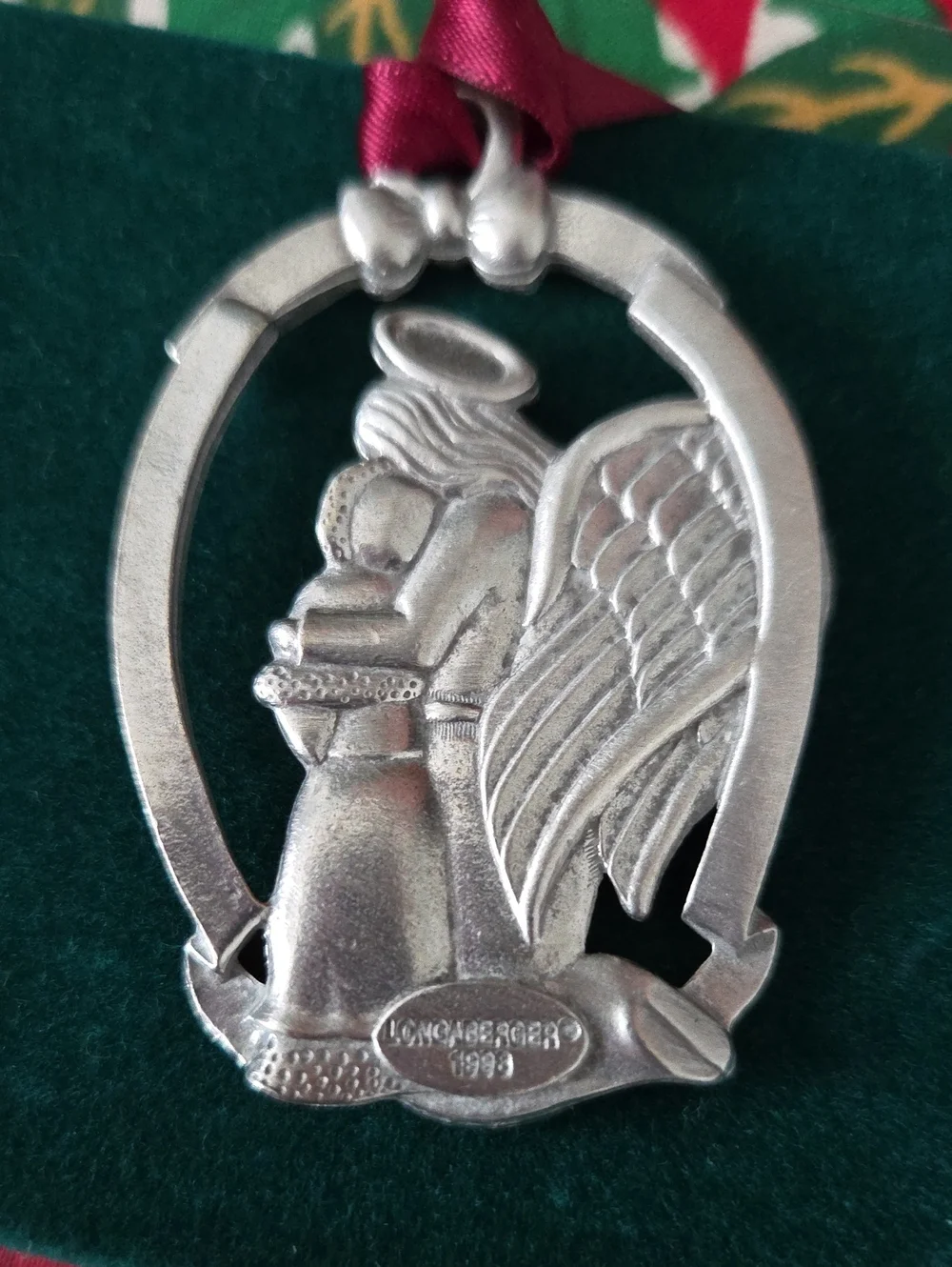 *1998* Longaberger 4 Pewter Angel Ornsment Set. Peace, Hope, Joy And Love
